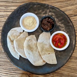 Vegan Sourdough Pita served with Choice of 3 Dips at Back to Eden in Central Singapore