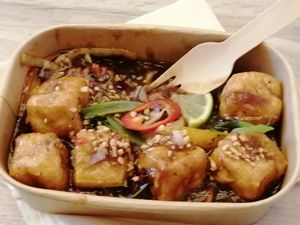 Crispy tufo stir fry at Vegan Dhaba in Birmingham