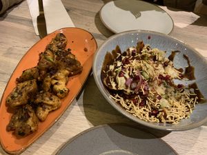 Mushrooms and Papri chaat   at Vegan Dhaba in Birmingham