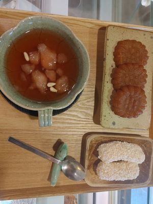 Omija berry tea with traditional pastry and puffs! at Vegan Dalsae 달새는달만생각한다 - Maybe closed in Seoul