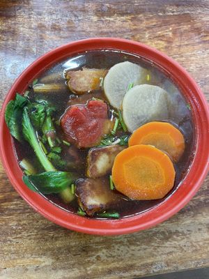 Beef soup w hand pulled noodles  at Red Dragon Fruit Burrito in Hengchun