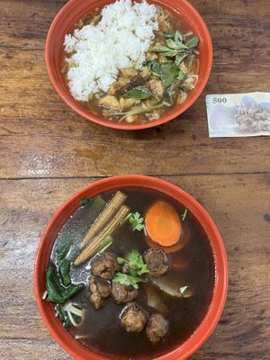 Vegan beef soup and vegan meat soup  at Red Dragon Fruit Burrito in Hengchun