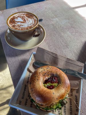 Avo & pesto bagel  at Elephant Lounge in Neston