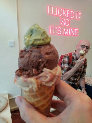 You get a free sample of any other flavour. at Eisbrunnen - Vegan Ice Cream in Munich