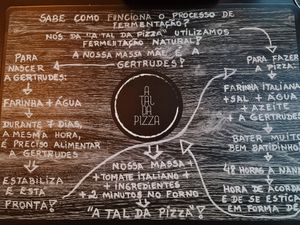 Table mats explaining how they make the dough with natural yeast. at A Tal da Pizza in Sao Joao Da Madeira