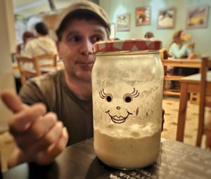 Meet Gertrude, the mother dough used to make the delicious pizza bread. at A Tal da Pizza in Sao Joao Da Madeira