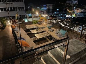 comfy seating for cocktails and friends  at Balin Roofgarden in Sandakan