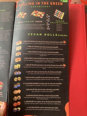 Vegan menu  at SushiLAB in Hanoi