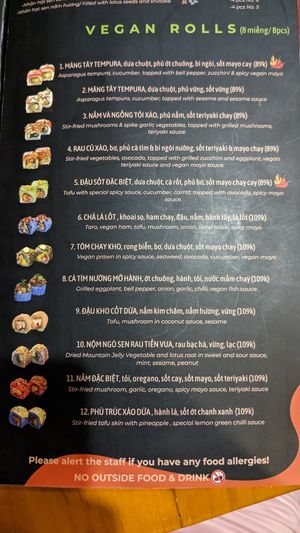 Vegan Menu at SushiLAB in Hanoi