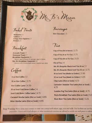 Menu at Ms B's Teas in Clayton