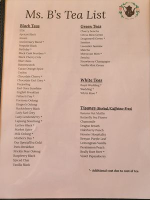 Menu at Ms B's Teas in Clayton