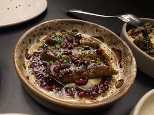 cashew Hummus with truffle & white fig   at Maha Restaurant in Melbourne