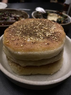 House made flat bread with zaatar  at Maha Restaurant in Melbourne
