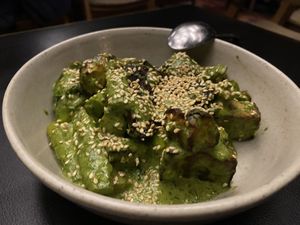Green vegetables in sauce   at Maha Restaurant in Melbourne