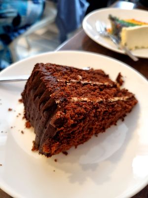 Vegan chocolate cake at Over The Rainbow in York