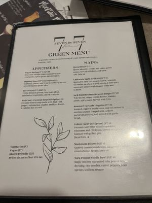 Everything is vegan on the green menu, three items were missing the v* but he confirmed with the kitchen.  at 7 By 7 Restaurant in Sydney