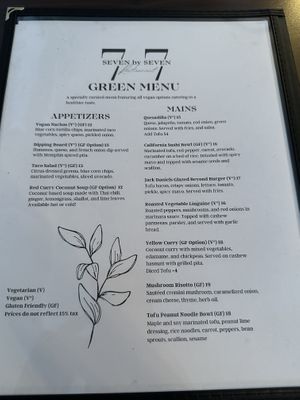 The all-vegan menu!  at 7 By 7 Restaurant in Sydney