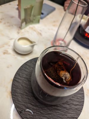 English breakfast tea with oat milk at Heavenly Desserts in Bath