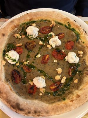 crema di melanzane, pomodori arrosto, ricotta vegetale, anacardi tostati, olio aromatico alle erbette   at Sapori di Casa in Bologna