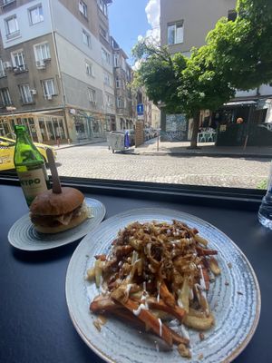 Fries, butger and a beer ☺️  at Street Food in Sofia