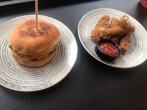 Cheeseburger and mozarella sticks   at Street Food in Sofia