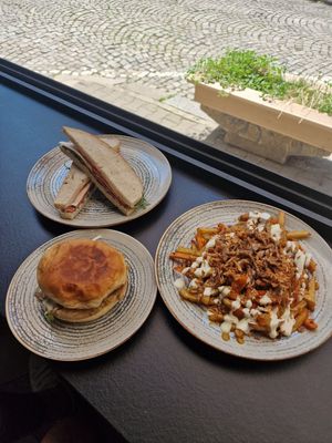Loaded fries, burger, melt sandwich at Street Food in Sofia