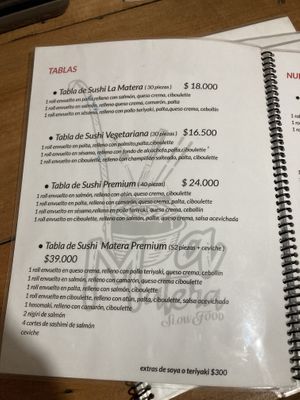 Menu  at La Matera in Rio Ibanez