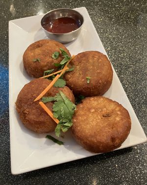 Aloo Tikki Appetizer. So good it stole the show. at Aroma Indian Cuisine in Bloomington
