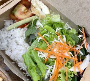 Lemongrass tofu with rice  at Chay Corner in Da Lat