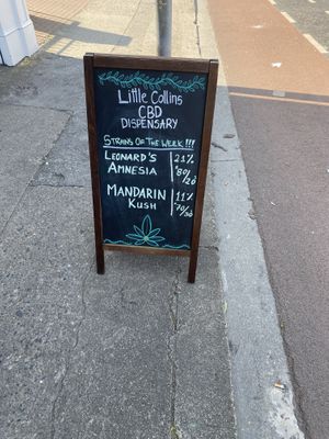 A sign   at Little Collins CBD  in Dublin