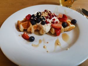 croffle (waffle made from croissant dough) at Bakery Bakery  - ThreeOfive in Zurich
