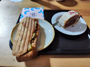 Warm sandwich and dessert at Bakery Bakery  - ThreeOfive in Zurich