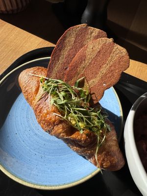 Croissant with bacon and wrong egg  at Bakery Bakery  - ThreeOfive in Zurich