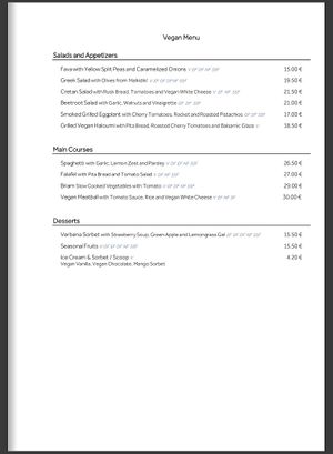 Vegan menu   at Ouzeri  in Sane