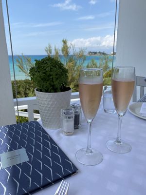 Vegan champagne and view  at Ouzeri  in Sane