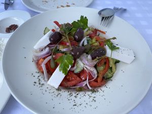 Vegan Greek salad   at Ouzeri  in Sane