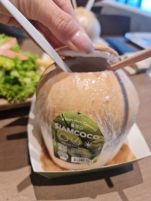 Fresh coconut with hard fresh ~ 9/8/23 at VEGANBURG - Woodleigh Mall in Central Singapore