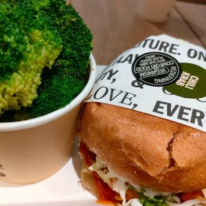 Chilli Crab Burger, Broccoli Sides at VEGANBURG - Woodleigh Mall in Central Singapore