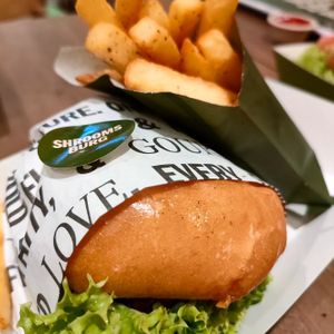 Shrooms Burger, Side of Fries at VEGANBURG - Woodleigh Mall in Central Singapore