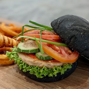 Vegan Hainanese Chickenless Burger (Halloween Set) at VEGANBURG - Woodleigh Mall in Central Singapore