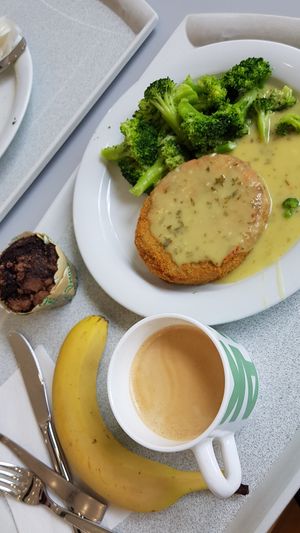 Vegan fritter with basil sauce at AKAFÖ Mensa Hochschule Bochum in Bochum