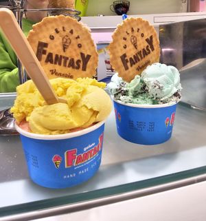 Mango and Strawberry & Mint Chocolate Chip at Gelato Fantasy Castello in Venice
