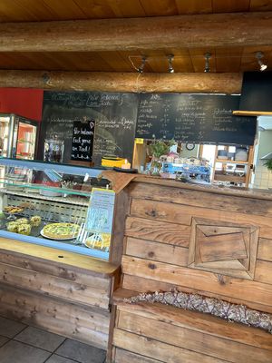 Daily limited menu with quiche with eggs, small bowl of soup, drinks, not much elsee  at Artemisia  in Stiefenhofen