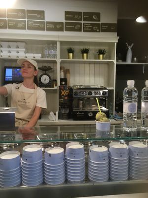 Marked vegan flavours  at Dimatteo Gelateria in Ljubljana