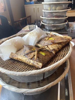 Rice steamed in bamboo leaves  at Jigoku Mushi - 地獄蒸し工房 鉄輪 in Beppu