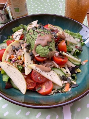 The salad of day.  So excited for veggies.  And all the cakes are vegan   at Bistrot and Chocolat in Strasbourg