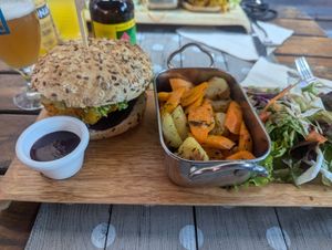 Vegan burger and roasted/steamed veggies at Bistrot and Chocolat in Strasbourg