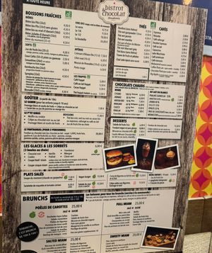 Menu (look for the green circle for vegan options)  at Bistrot and Chocolat in Strasbourg