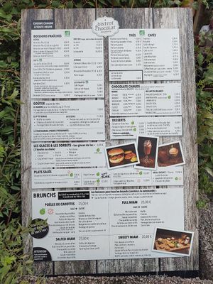 Menu at Bistrot and Chocolat in Strasbourg