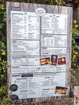 Menu at Bistrot and Chocolat in Strasbourg